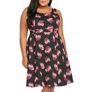 Torrid Black Pink Polka Dot Roses Floral Dress Size 18